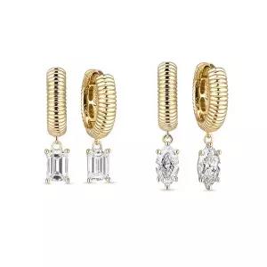 [도로시] 18k 스트링 팬시컷 랩 다이아몬드 5부 링귀걸이(2type)