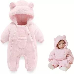 AiWMGL 신생아 곰 의상 정장 여아 플리스 점프수트 롬퍼 후드 코트 겨울 옷 아웃웨어 스노우수트