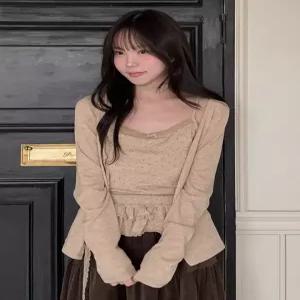 [엘루이즈][엘루이즈] [가디건+나시+머플러] 플로이 레이스 도트 나시 머플러 프릴 가디건세트(4color)