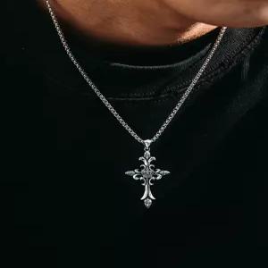 남성실버십자펜던트 체인목걸이 순은 3d 입체 크라운 십자가 펜던트 50cm 목걸이 남성 십자목걸이 선물