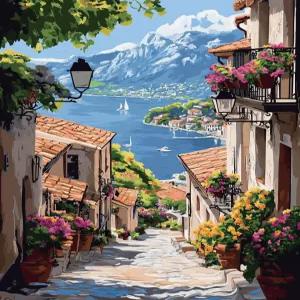 풍경 스탬프 크로스 스티치 키트 - 초보 성인을 위한 해변 바늘 포인트 카운트 패턴 치수 공예 자수 예술