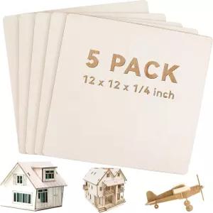 FSWCCK 미완성 빈 사각형 나무 조각 5팩 6mm 1/4 x 12 크래프트 우드 합판 보드 베이스우드 시트 DIY