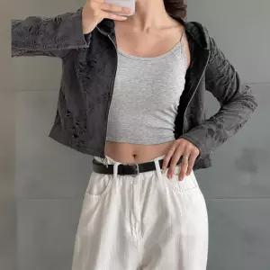 여성 헤짐 디스트로이드 크롭 투웨이 후드 집업 롱슬리브