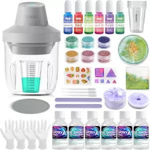 진공 거품 제거기가 장착된 레진저 레진 키트 몰드 글리터 안료 컵 및 도구가 포함된 600ml 에폭시 세트