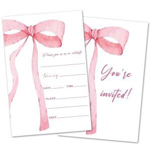 oayGnay 핑크 보우 생일 초대장 여자 여성 성인을 위한 리본 파티 봉투가 포함된 20장 파티는 장식 용품을