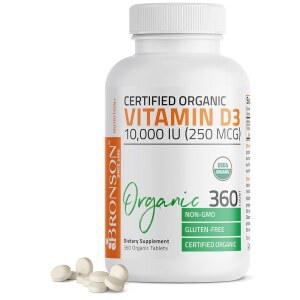 브론슨 비타민 D3 10,000 IU (250 mcg) 인증 고효능 비-GMO D 보충제, 360정
