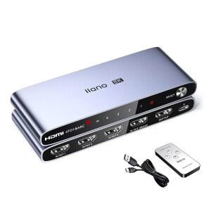 [미국배송] LLANO HDMI 2.1 스위치 스위처 4K@120HZ 8K@60HZ(IR 리모컨 포함) 셀렉터 4 IN 1 OUT은 PS5 및 XBOX용 CEC HDCP2.3 3D HDR10+ VRR ALLM을 지원합니다(그레이)