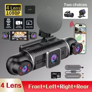 차량용 WiFi GPS 블랙 24시간 주차 모니터링 FHD 1080P 4채널 블랙 비디오 레코더 야간 시야 스마트 차량용