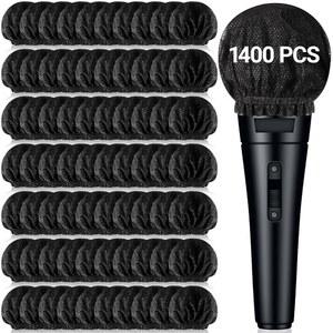 [미국배송] 버예 1400개 일회용 마이크 커버 비직조 핸드헬드 윈드스크린 엘라스틱 밴드 개별 랩 포함 KTV 녹음 스튜디오 노래방 무대 공연 (블랙)
