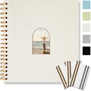 비엔로즈 10X10인치 DIY 스크랩북 앨범 린넨 아치 윈도우 사진 40 빈 페이지 웨딩 베이비 샤워 베이지