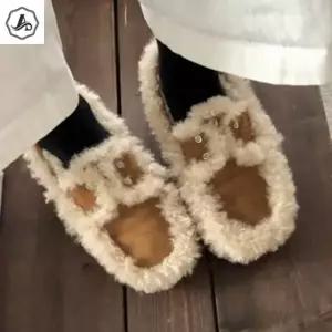 [애슬릿] 플랫 슈즈 여성 겨울 털 모카신 리본 안감 퍼 캐주얼