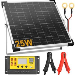[미국배송] 보트카 RV 오토바이 해상 자동차용 태양광 패널 키트 25W 12V 단결정 방수 배터리 트리클 충전기 유지보수 및 업그레이드 컨트롤러 조절 가능한 마운트 브래킷