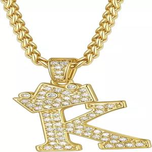 남성 리치스틸 이니셜 목걸이 A-Z 18K 골드 도금 크라운 반짝이는 큐빅 지르코니아 모노그램 펜던트 여성