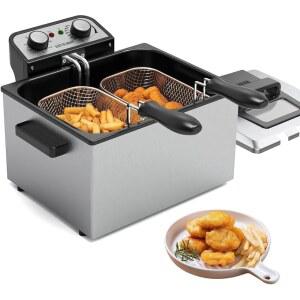 1800W 5리터/21컵 대형 전기 튀김기, 가정용 바구니 포함, 조절 가능한 온도 조리대용 튀김기 냄비, 주방에 적합, 1 벡슨 스테인리스 스틸