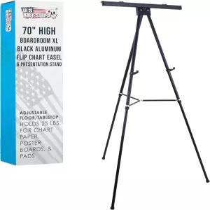 미국 아트 서플라이 70인치 하이 보드룸 XL 블랙 알루미늄 플립 차트 이젤 프레젠테이션 스탠드 - 조절가능