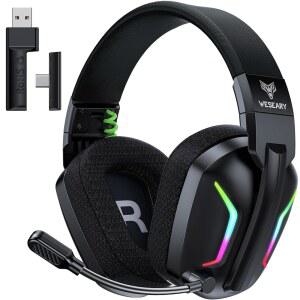 [포르르] ps5, ps4, pc, 노트북, mac & 스위치용 무선 게이밍 헤드셋, 듀얼 저지연 2.4ghz usb /type-c, 게임큐브용 enc 마이크가 장착된 블루투스 헤드폰, 3d 스테레오, 컬러풀 라이트, 50h 전원