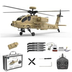 [포르르] funxylophy f11-n ah64 아파치 rc 헬리콥터, 1/32 스케일 2.4g 6ch 듀얼 로터 6g / 3d 광학 흐름 고도 유지 및 원클릭 하강(rtf 버전 사막 노란색)