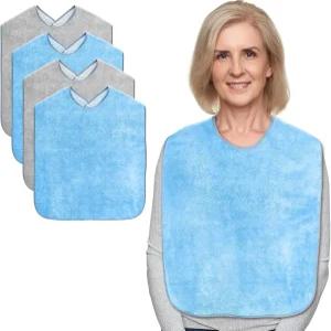 남성용 및 여성용 런루아라이 턱받이 4팩 노인용 재사용 테리 방수 타월