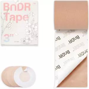 유두 커버가 있는 BnDR 테이프 FTM 트랜스젠더용 엑스트라 와이드 가슴 바인딩 3인치 x 16.5피트(베이지)