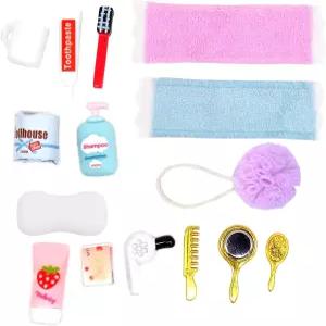 인형의 집 장식을 위한 15개의 PCS 미니 목욕 액세서리 미니어처 치약 칫솔 스펀지 오리