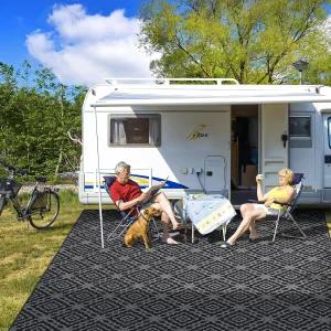 야외 캠핑 러그 방수 9x18피트 파티오 풀 데크 비치 실내용 대형 리버서블 얼룩 및 자외선 저항 플라스틱