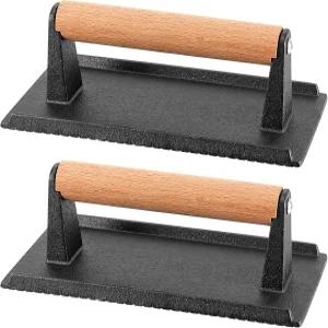 HOIGON 2 PCS 8 x 4 인치 헤비 듀티 주철 그릴 프레스 플랫 바텀 스테이크 무게 베이컨 바비큐 햄버거용