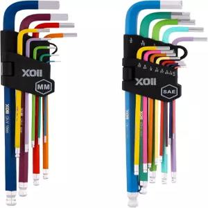 Xoii 업그레이드된 앨런 렌치 세트 22PCS (메트릭 SAE) u2013 볼 엔드가 있는 엑스트라 롱 암 키 컬러 코드