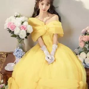 옐로우드레스 벨공주 용 코스튬 유온 코스프레 파티 이브닝