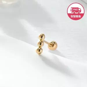 [비앤비골드] (당일발송) 14K 심플 골드볼 스틱 피어싱 3볼 한쪽 JAE40821