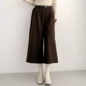 여성 벨트세트 밍크 기모 9부 10부 모직 와이드 밴딩 통 바지 키작녀바지 밴딩 팬츠 -WPN0695- 겨울