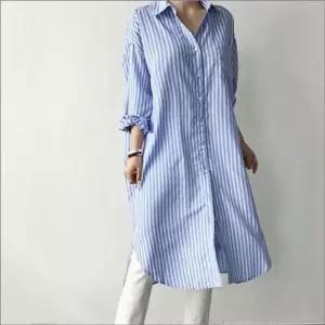 여성 베이직셔츠 셔츠형원피스 롱기장 줄무늬셔츠 롱셔츠 스트라이프롱남방