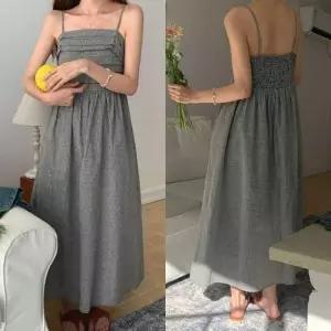 뷔스티에 스모크 뷔스티에원피스 롱원피스 민소매 끈원피스 체크 원피스