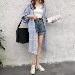 여자 원피스 후드 긴팔 긴셔츠 롱셔츠 긴남방 롱남방 체크 시원한