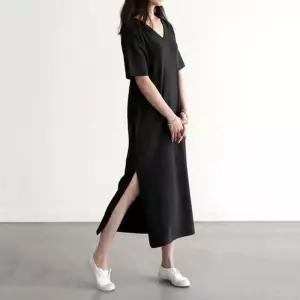 데님원피스 무지 밑단절개 패턴원피스 포켓 바캉스룩 플라워원피스 반팔원피스