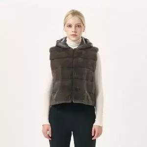 [진도모피](하남점)디테처블 구스 다운 후드 밍크 베스트 (CFV011)