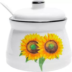 마오야마오 해바라기 설탕 용기 뚜껑과 숟가락 병이 있는 커피 바 주방 장식 및 액세서리 12온스(해바라기)