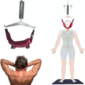 경추 견인 장치 척추 감압 목 스트레칭기(다크 레드 벨벳 헤드 홀터)