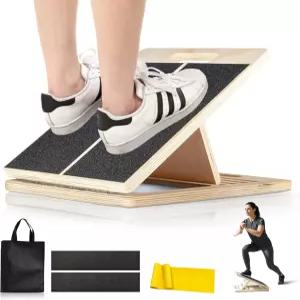 종아리 스트레칭 및 햄스트링 유연성을 위한 조절 가능한 나무 경사 보드 - 가정용 헬스장 스쿼트 모빌리티