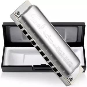 콩셩 솔리스트 포크 하프 10홀 다이아토닉 하모니카 초보자 및 프로 선수를 위한 선물(키 오브 C)