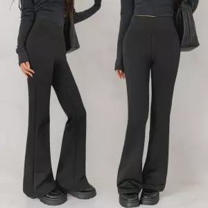 [옷자락]여성용 검정 하이웨이스트 기모 부츠컷 데일리 레깅스_P414576423