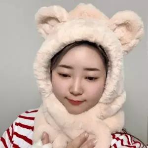 양털 곰돌이 겨울 방한 귀여운 털 모자 목도리 일체형 귀마개