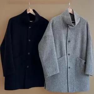 CCJ68F1여성용 핸드메이드 울 하이넥 루즈핏 롱코트