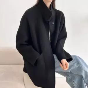 CCJ68F1여성 울 하이넥 루즈핏 긴팔 핸드메이드 코트