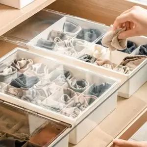 (색상 반투명)슬라이딩 15칸 여성용 양말 속옷 투명 정리대 케이스