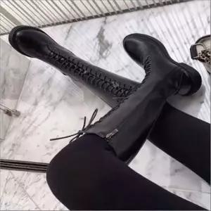 여성 겨울 기모안감 롱부츠 레이스업 워커 슬림