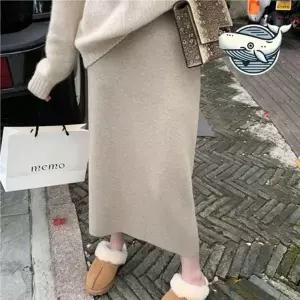 ( )겨울 니트 밴딩 스커트 여성 포근한 롱 치마 롱 니트 스커트 여자 치마 겨울 여성