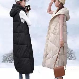 여성 경량 슬림 겨울 롱 캐주얼 후드 패딩 베스트 조끼