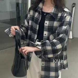 여성 겨울 루즈핏 남방 체크 오버핏 도톰 기모 셔츠