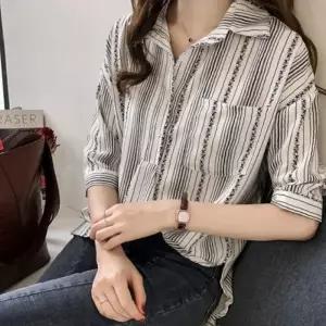 여성블라우스 화이트 7부 봄 클래식 예쁜 반팔 정장 사무실 하객룩