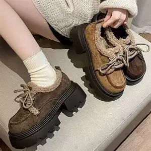 [하프클럽/]여성 키높이 뽀글이 겨울 기모 로퍼 청키슈즈